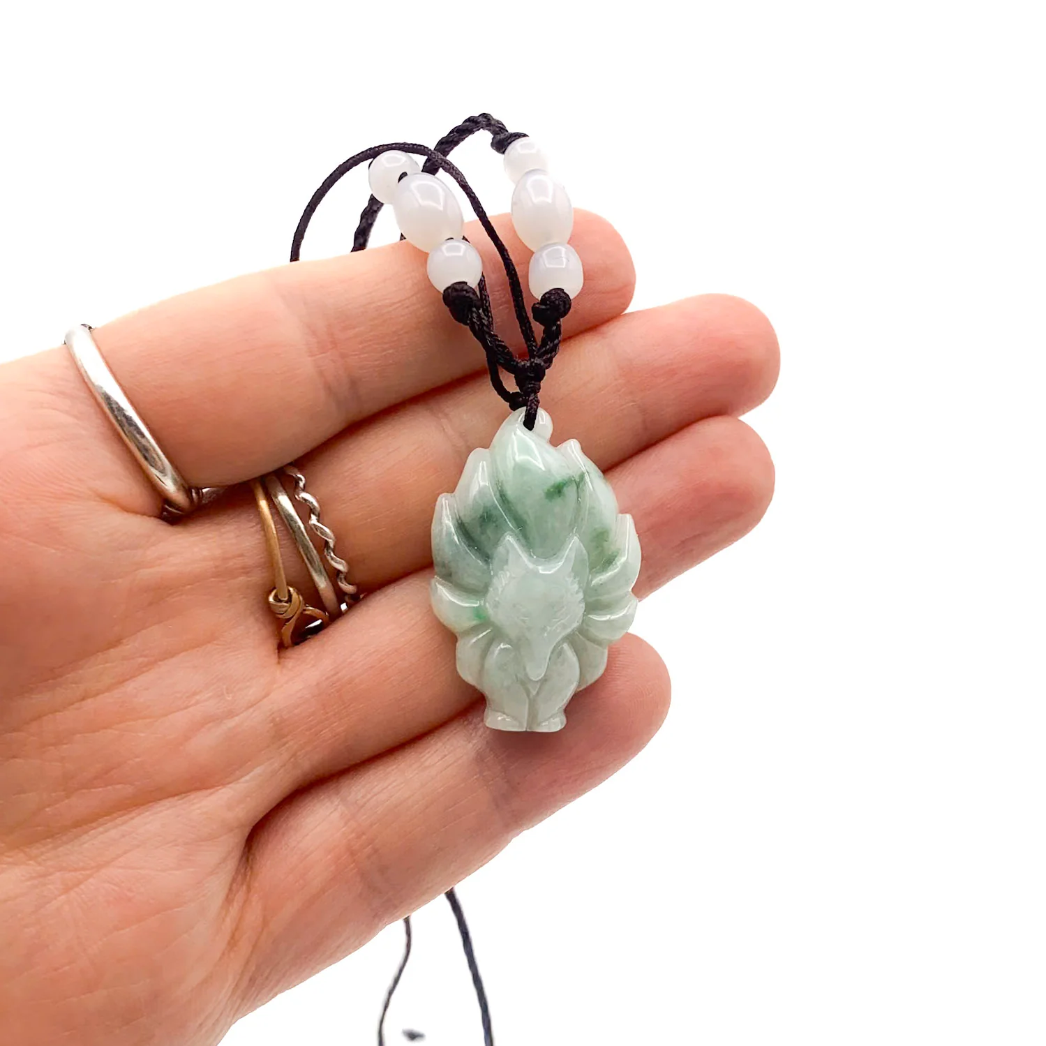 Certified 100% Natural Jadeite Nine Tail Fox Kitsune Pendant - Image 2