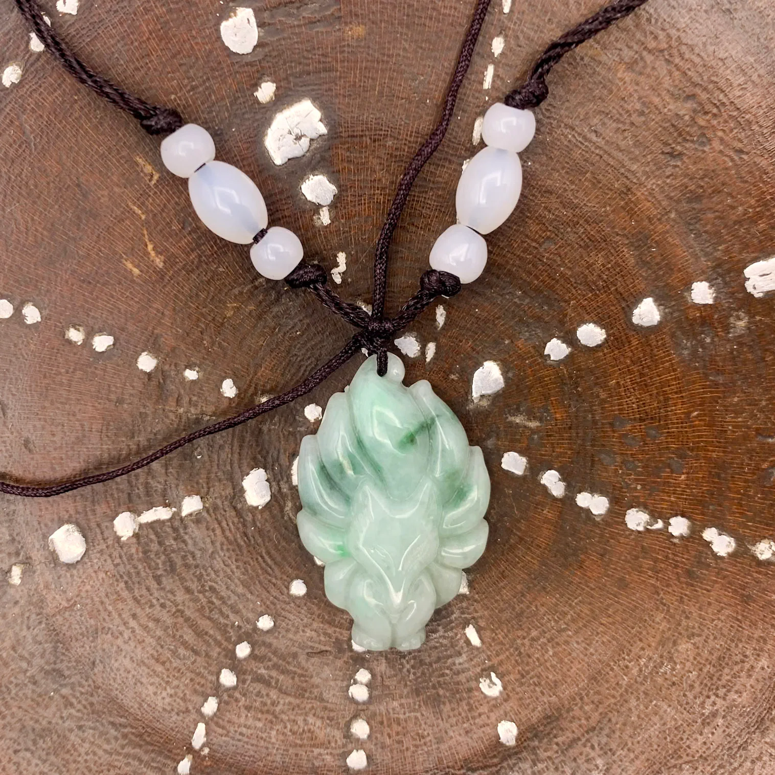Certified 100% Natural Jadeite Nine Tail Fox Kitsune Pendant - Image 7