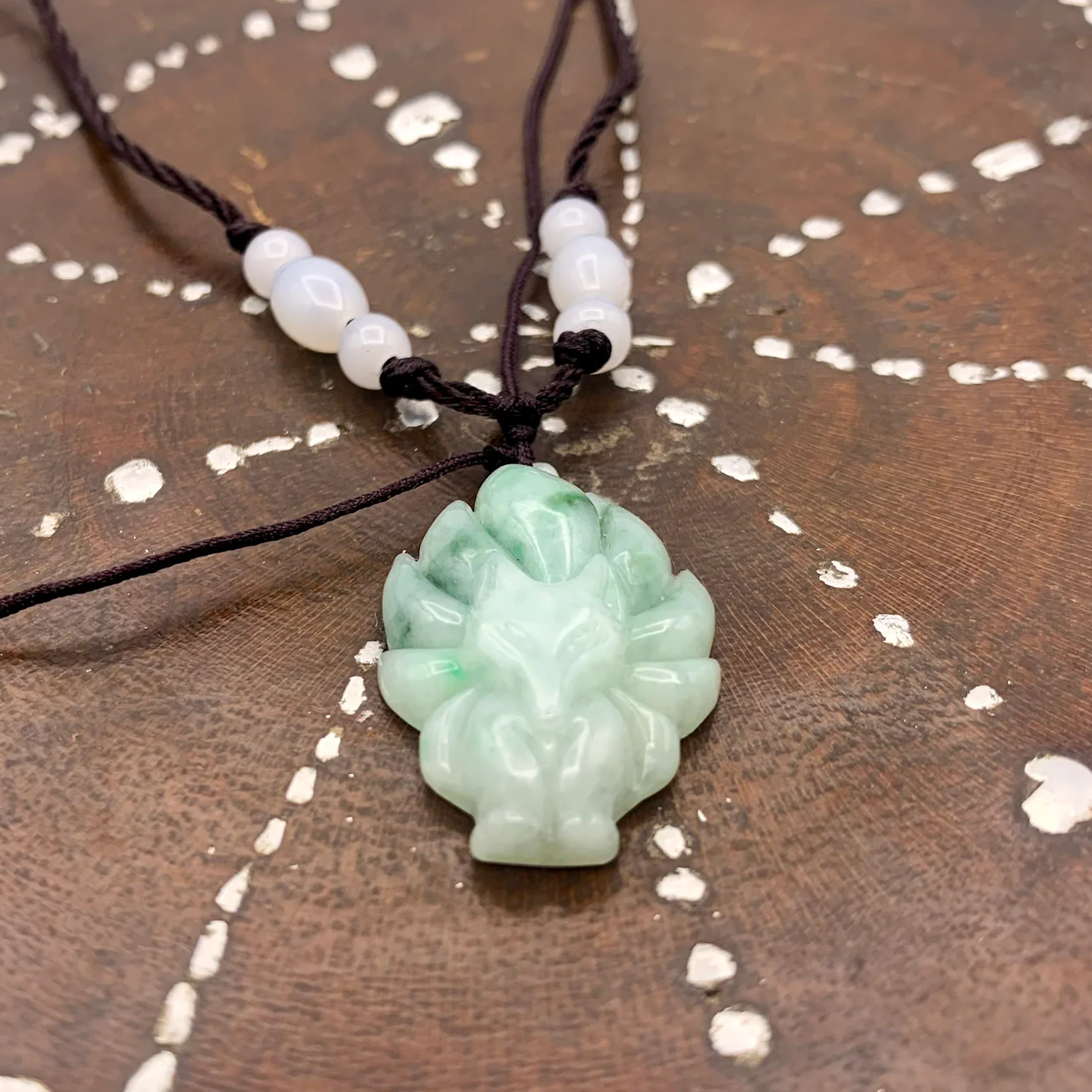 Certified 100% Natural Jadeite Nine Tail Fox Kitsune Pendant - Image 9