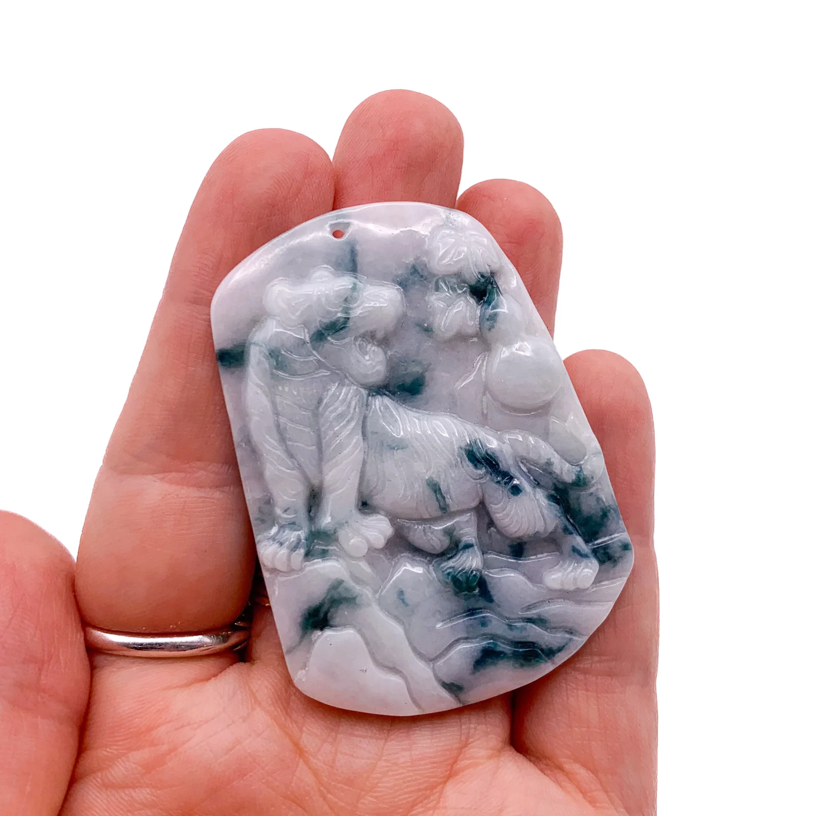 Certified 100% Natural White Green A Jade Jadeite Pendant Tiger - Image 2