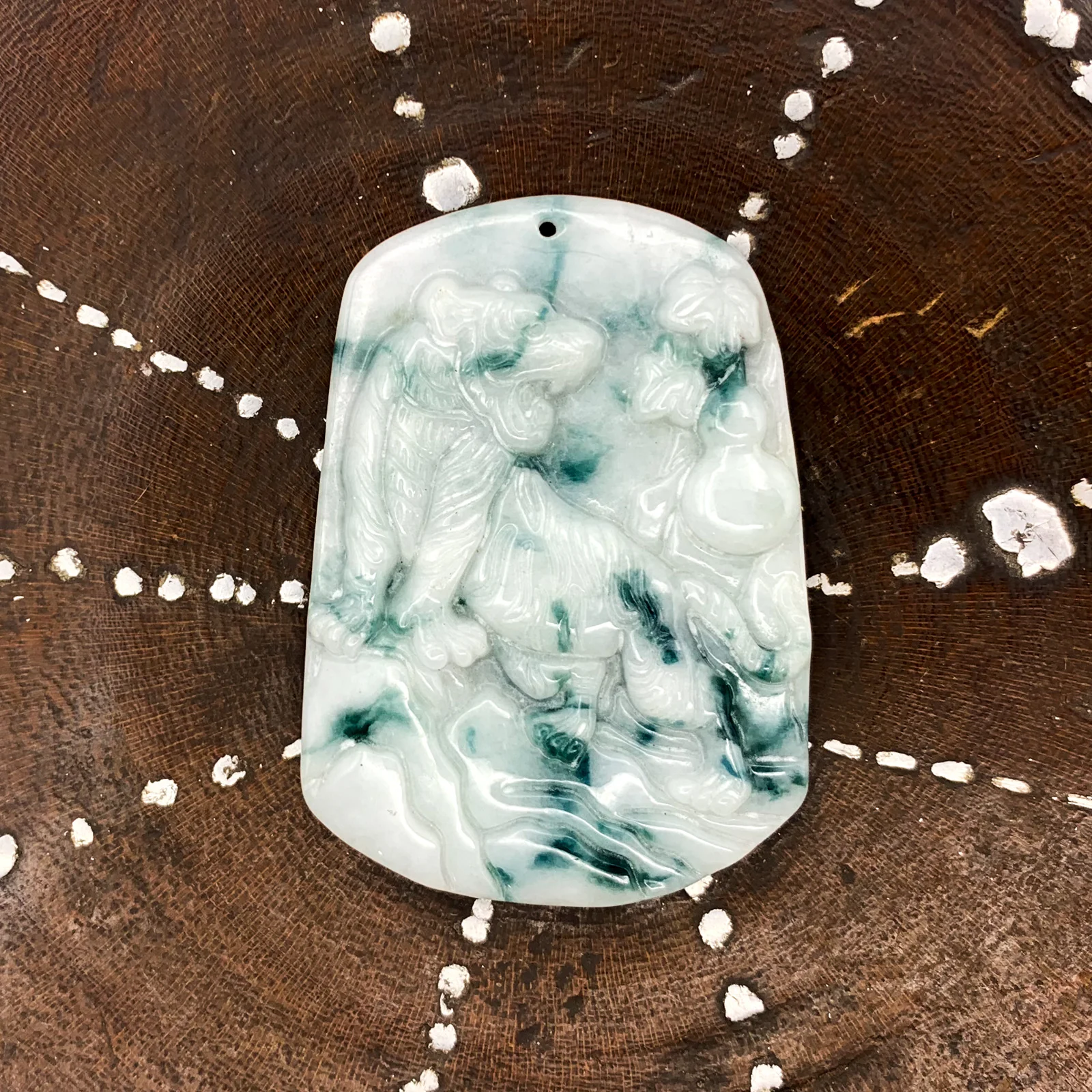 Certified 100% Natural White Green A Jade Jadeite Pendant Tiger - Image 4