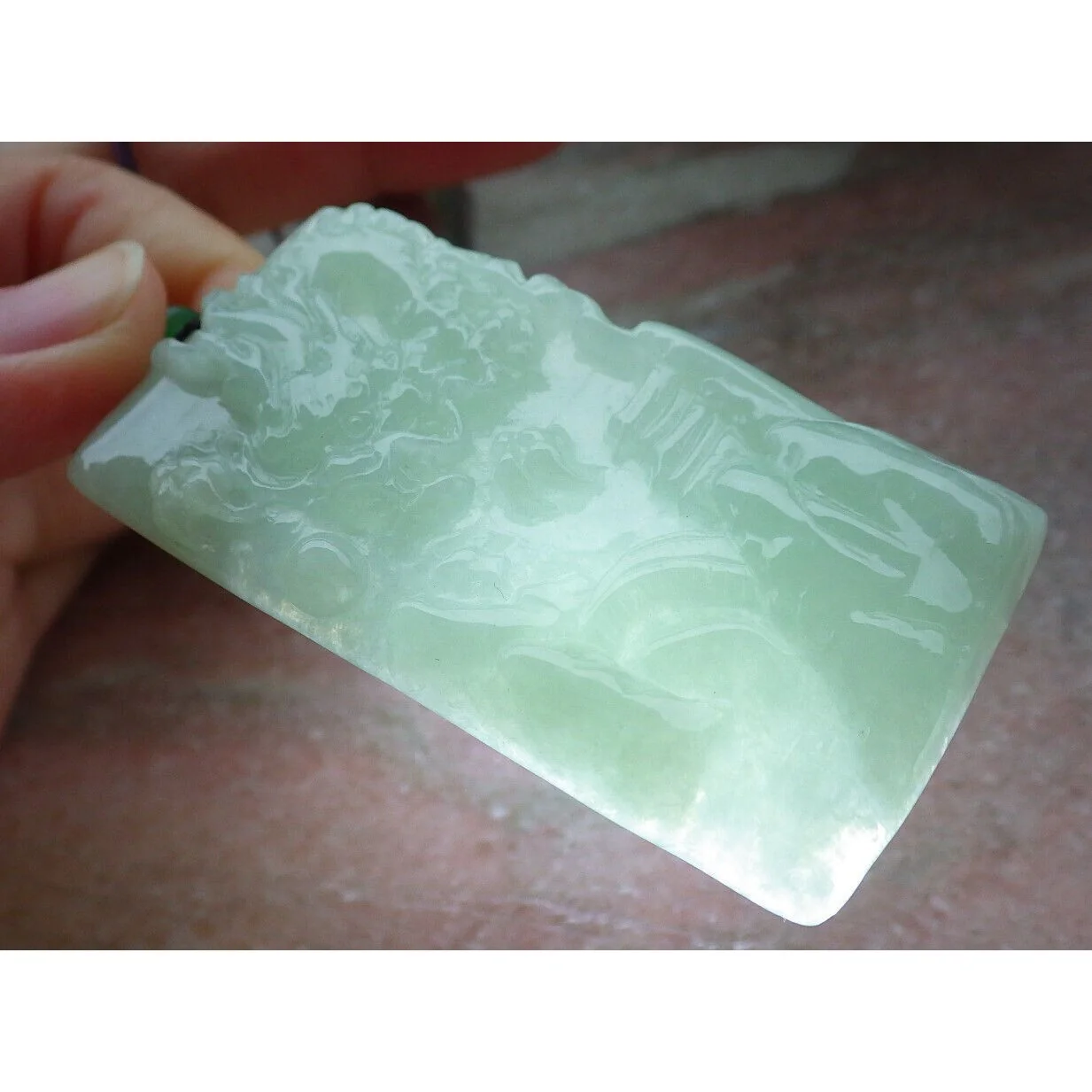 Certified A Jade Jadeite Pendant Heavenly Landscape Painting with Dragon Chasing the Flaming Pearl in the Sky - Image 4