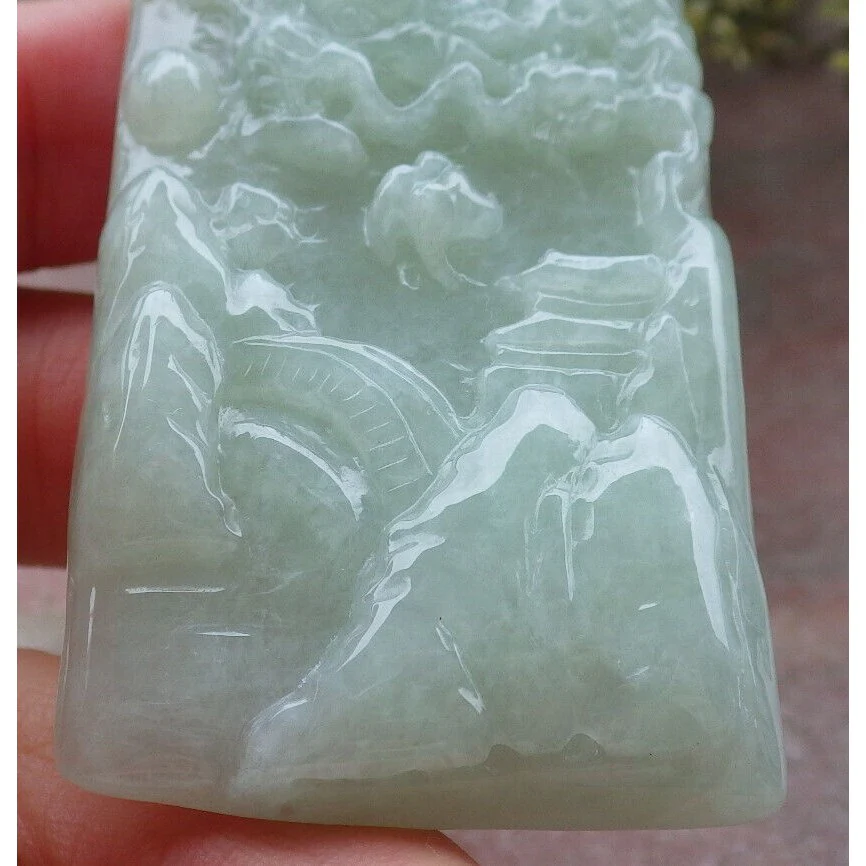 Certified A Jade Jadeite Pendant Heavenly Landscape Painting with Dragon Chasing the Flaming Pearl in the Sky - Image 5