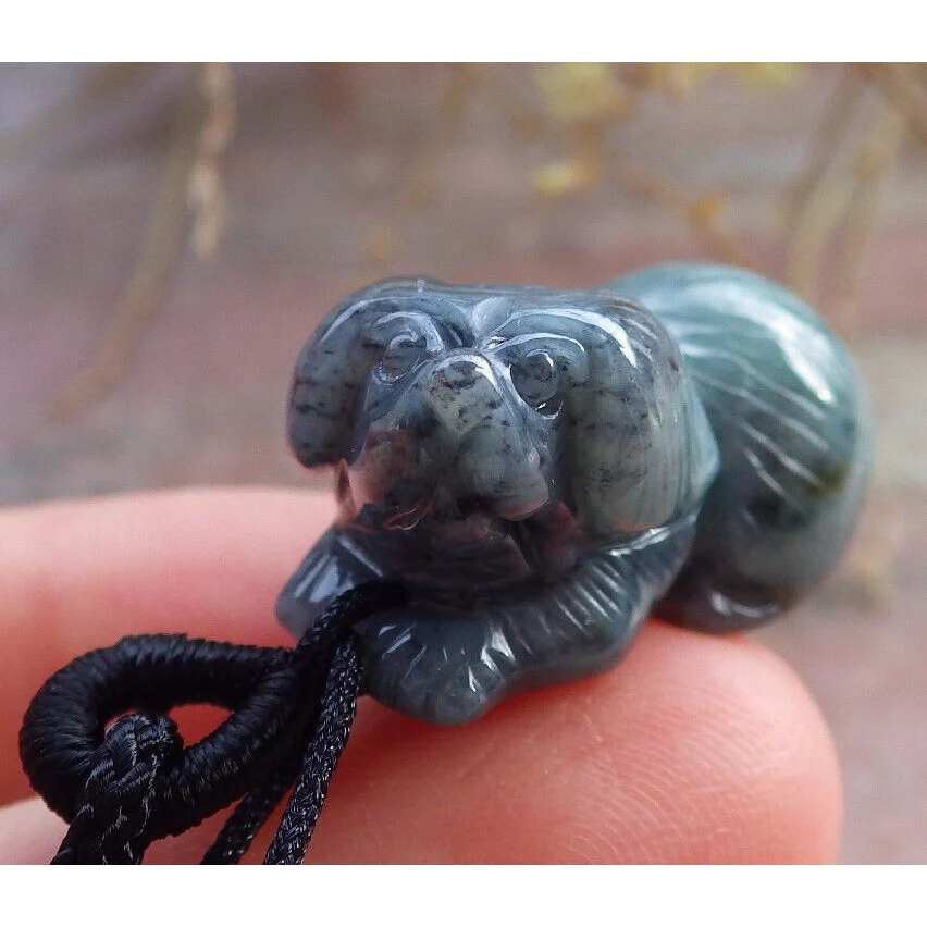 Certified Black 100% Burma Natural A Jade Jadeite Pendant Dog - Image 8