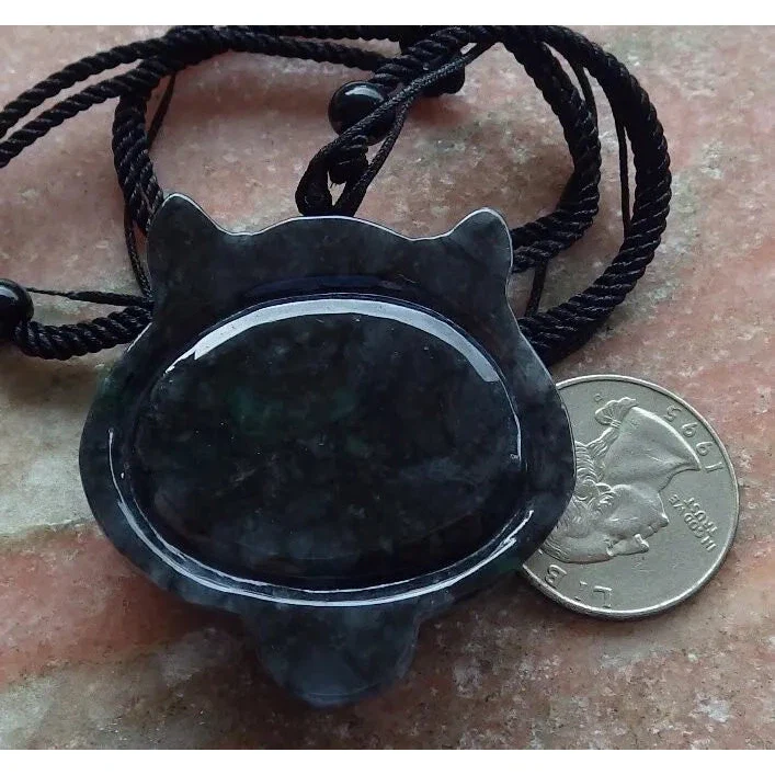 Certified Black Burma Natural 100% A Jade Jadeite Pendant  Tiger Head Necklace - Image 5