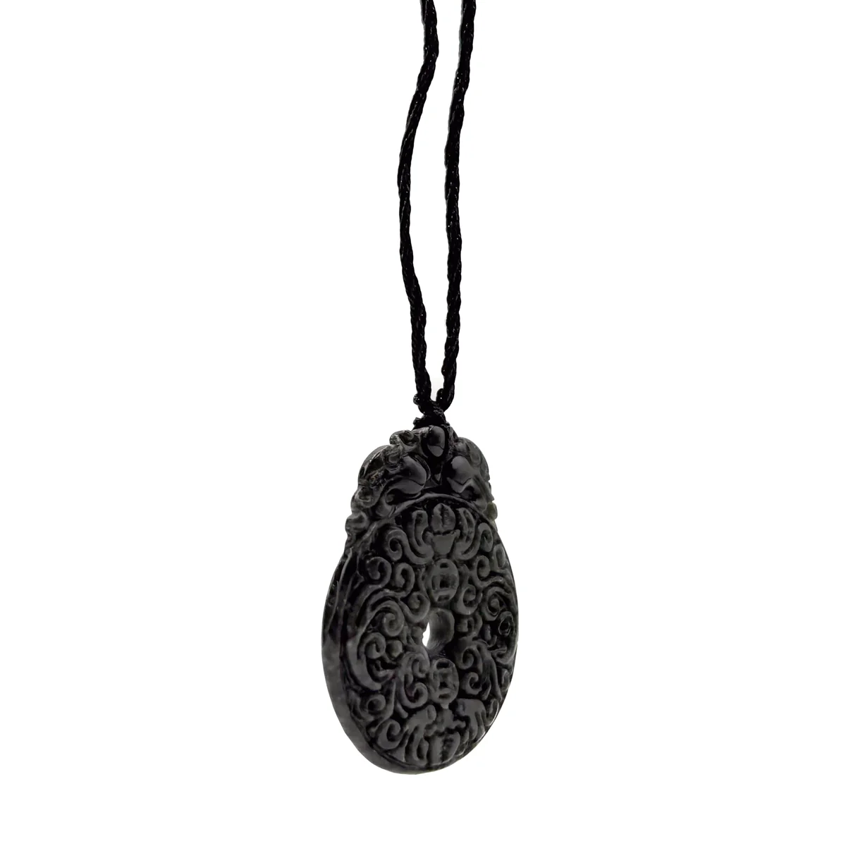 Certified Black Green Natural Type A Jade Jadeite Carved Bat Coin Moire Pendant - Image 7