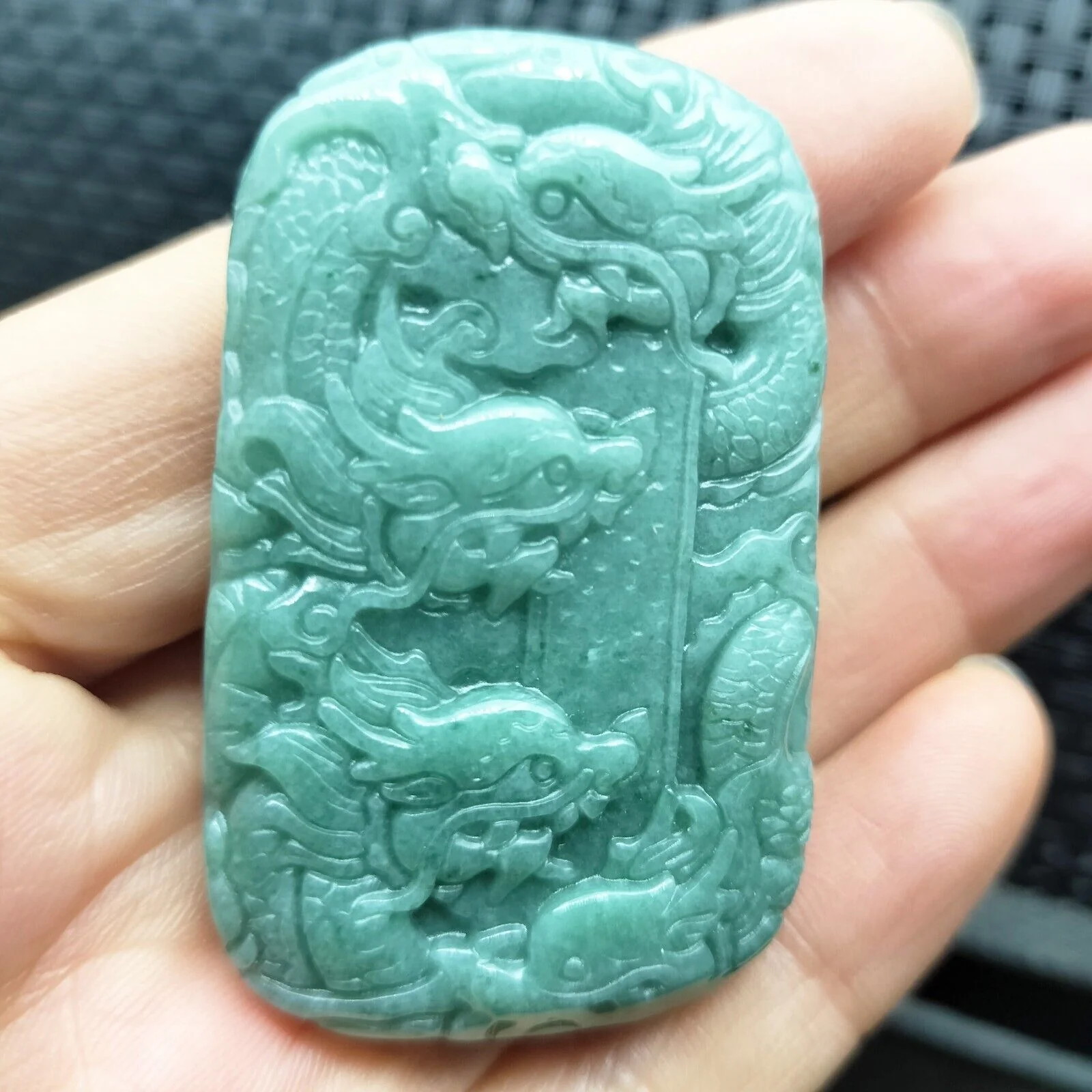 Certified Blue Green Natural Type A Jade Jadeite Carved Nine Dragons Pendant - Image 2