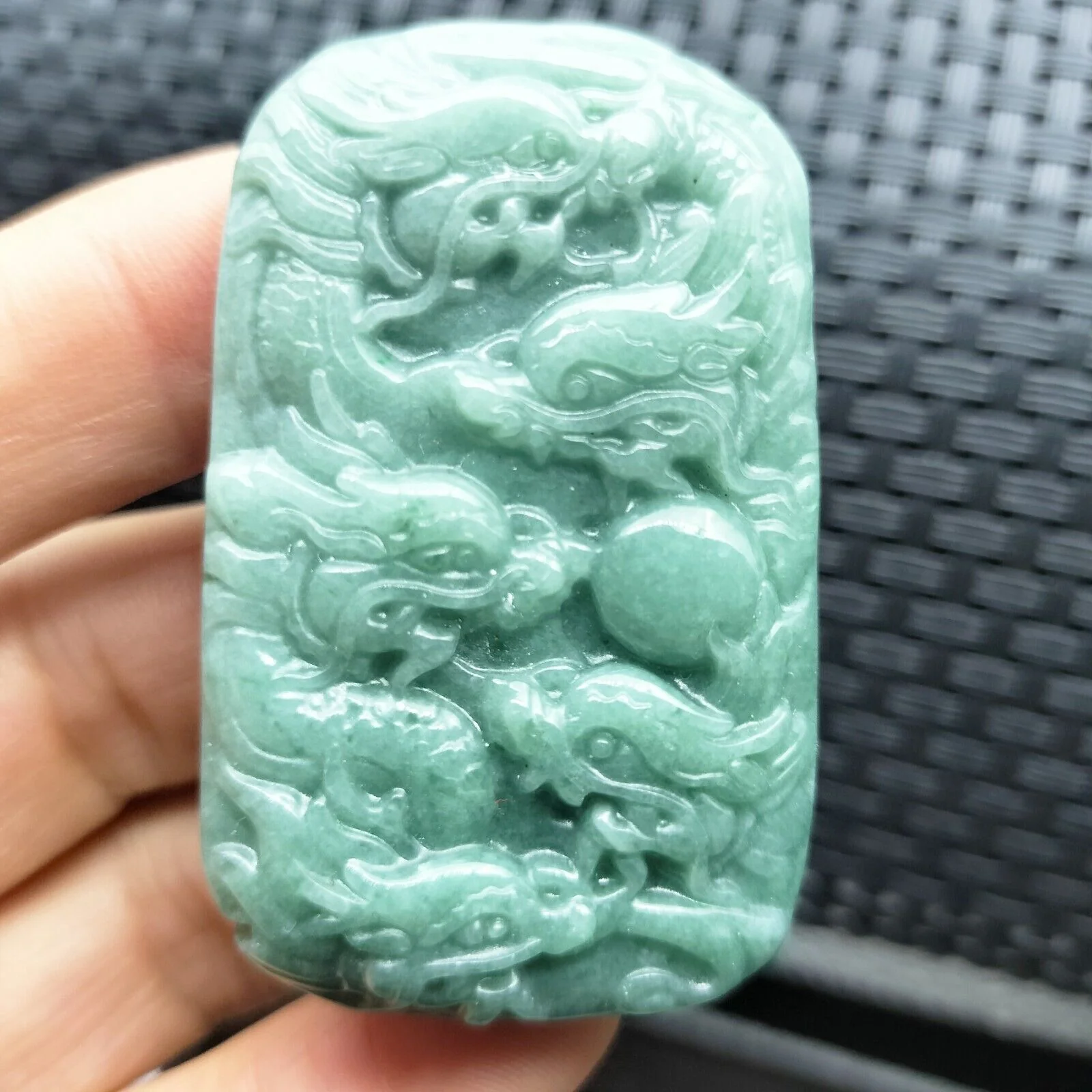 Certified Blue Green Natural Type A Jade Jadeite Carved Nine Dragons Pendant - Image 3