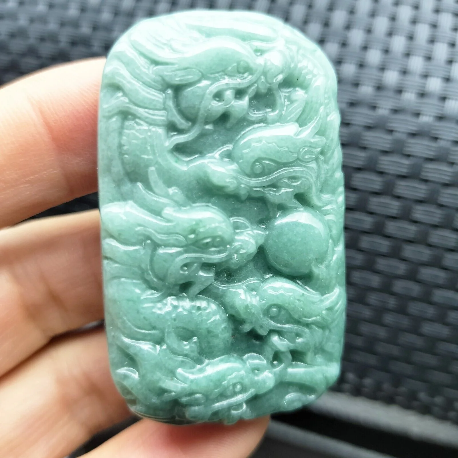 Certified Blue Green Natural Type A Jade Jadeite Carved Nine Dragons Pendant - Image 4