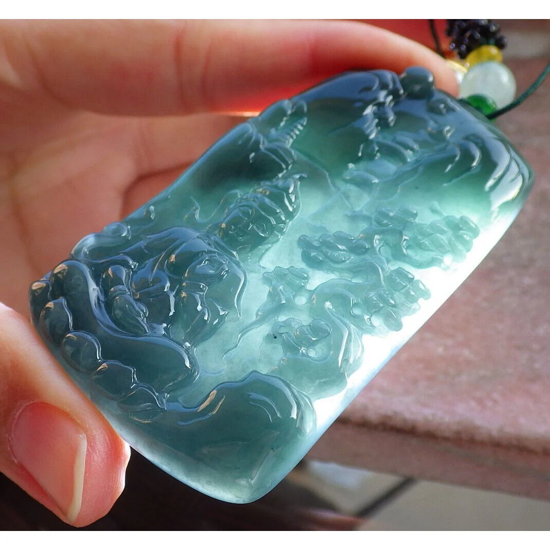 Certified Burma Natural A Jade Jadeite Landscape Painting Tree Guanyin Kwan Yin Necklace - Image 6