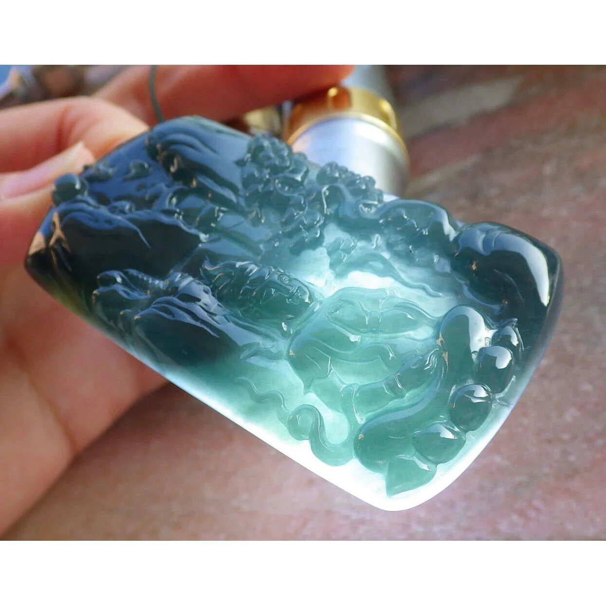 Certified Burma Natural A Jade Jadeite Landscape Painting Tree Guanyin Kwan Yin Necklace - Image 7