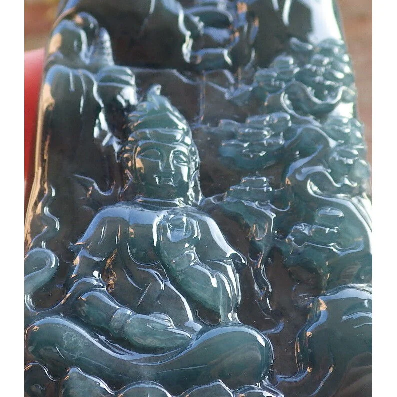 Certified Burma Natural A Jade Jadeite Landscape Painting Tree Guanyin Kwan Yin Necklace - Image 8
