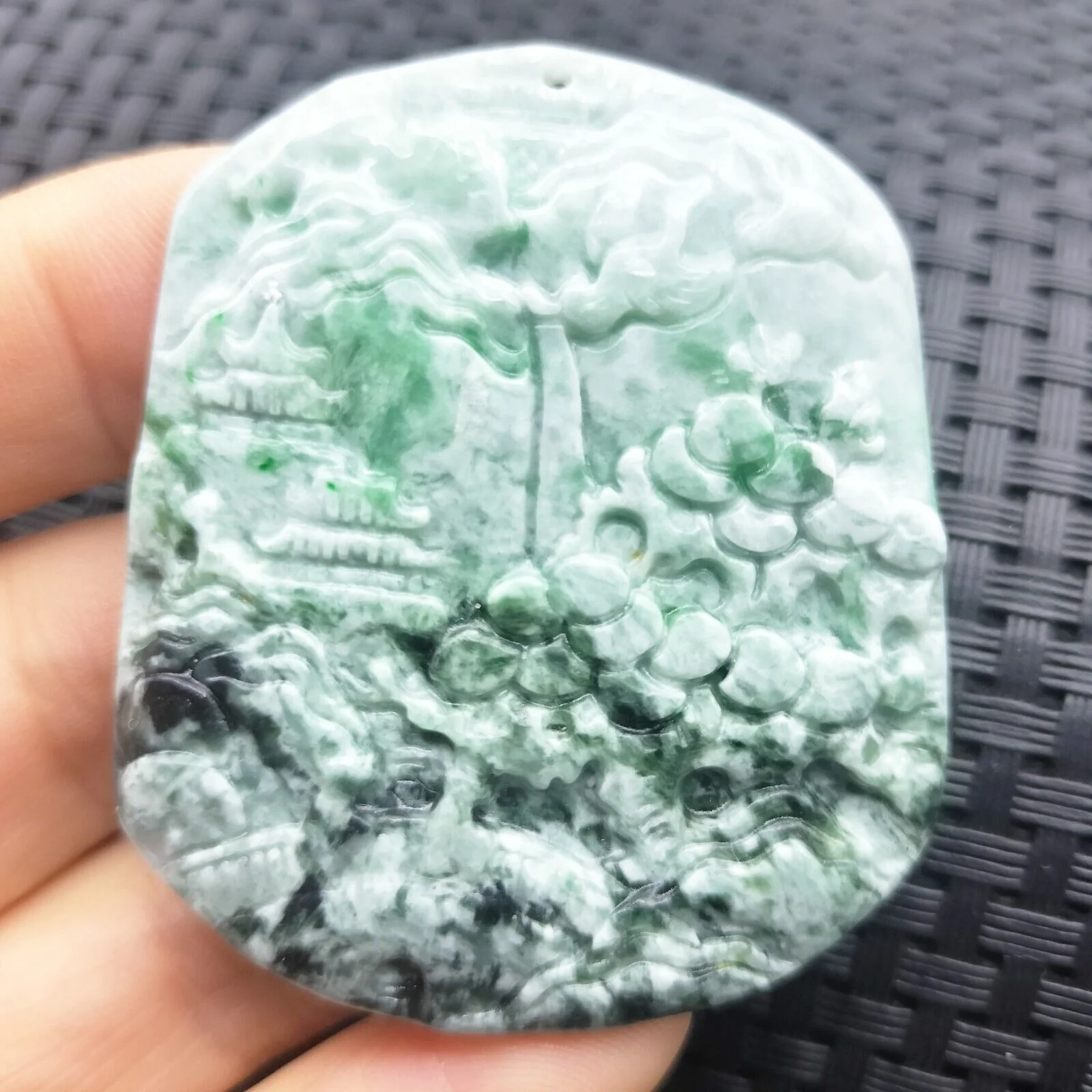 Certified Floral Green Natural A Jade Jadeite Pendant Landscape Painting - Image 2