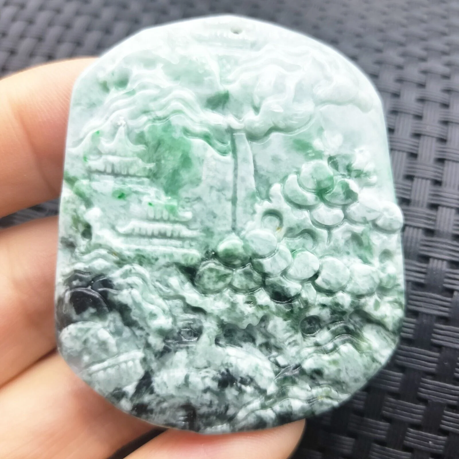 Certified Floral Green Natural A Jade Jadeite Pendant Landscape Painting - Image 3