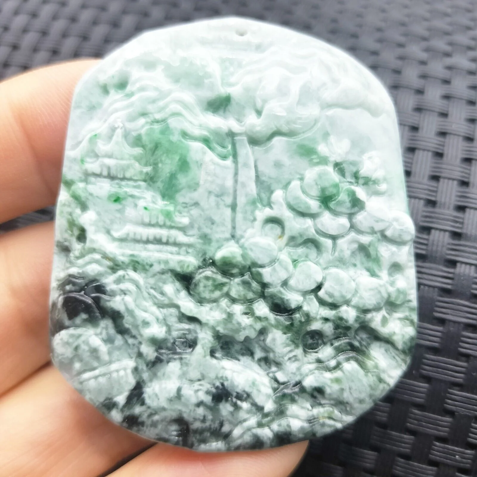 Certified Floral Green Natural A Jade Jadeite Pendant Landscape Painting - Image 4