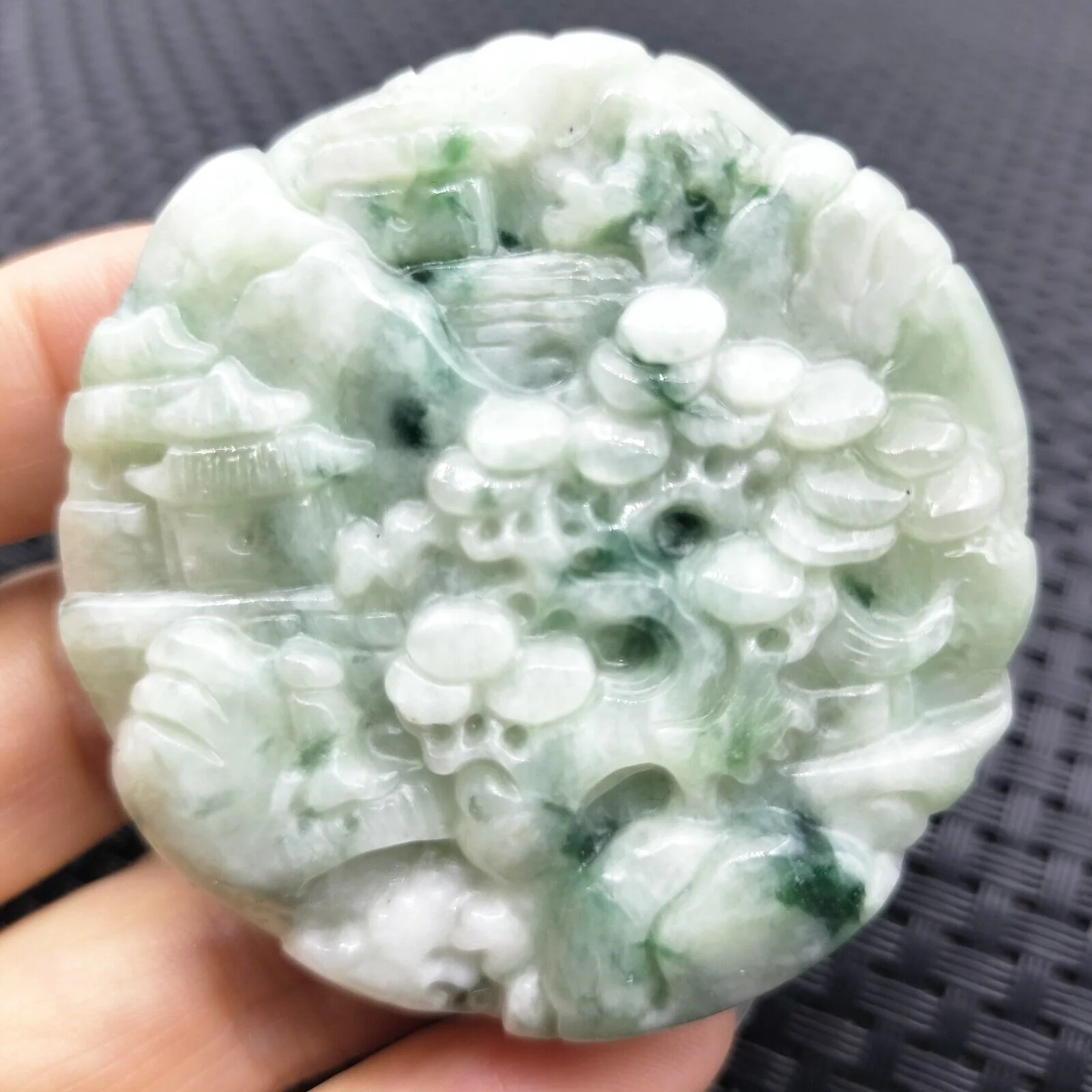 Certified Floral Green Natural A Jade Jadeite Pendant Landscape Painting Necklace - Image 18