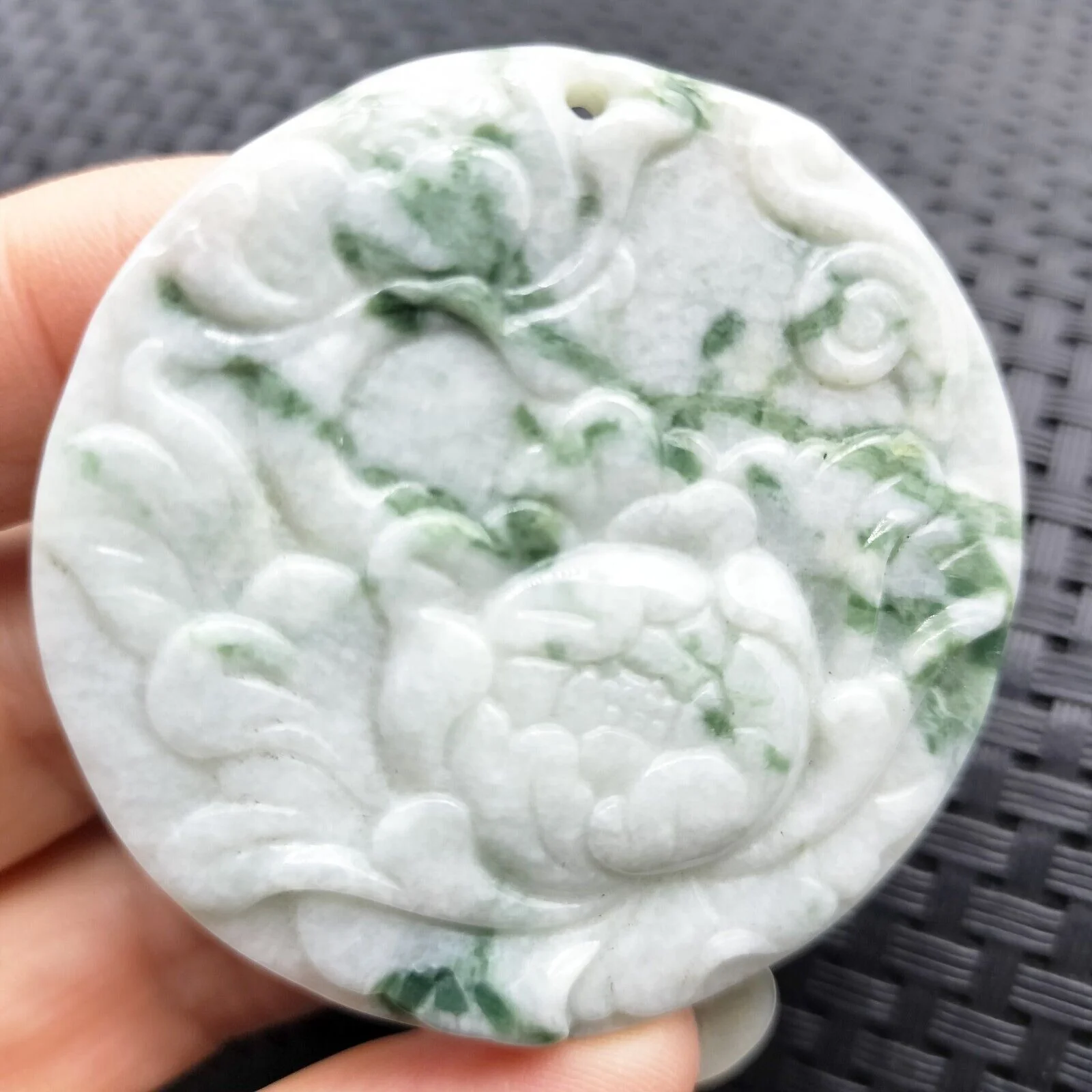 Certified Floral Green Natural Type A Jade Jadeite Carved Flower Pendant - Image 4