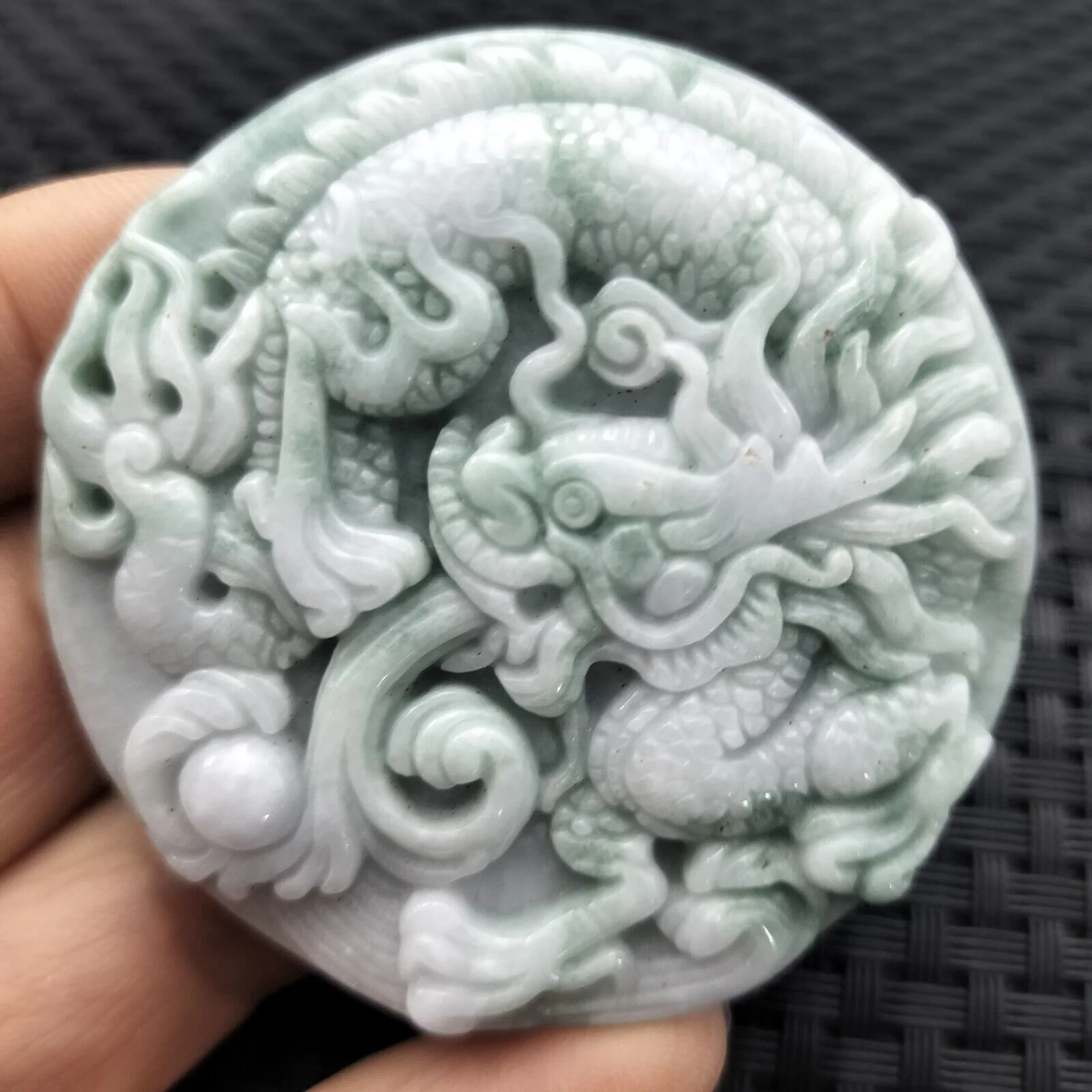Certified Floral Green Natural Type A Jadeite Carved Dragon Bead Pendant Necklace # 21177 - Image 2