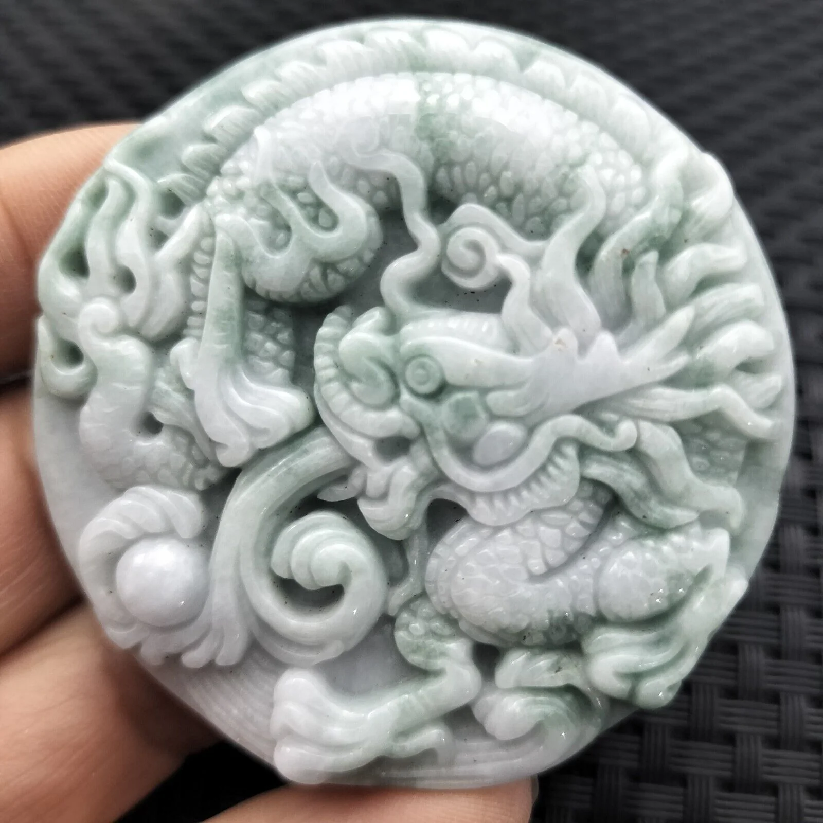 Certified Floral Green Natural Type A Jadeite Carved Dragon Bead Pendant Necklace # 21177 - Image 3