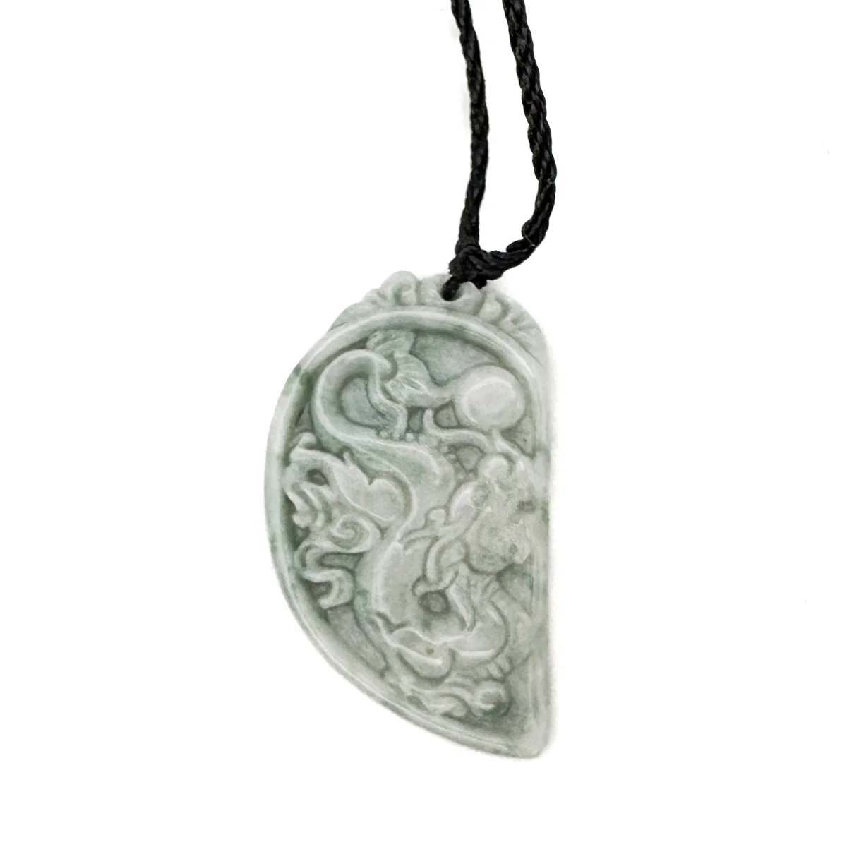 Certified Floral Green Natural Type A Jadeite Dragon Phoenix Pendant Necklaces PAIR - Image 2