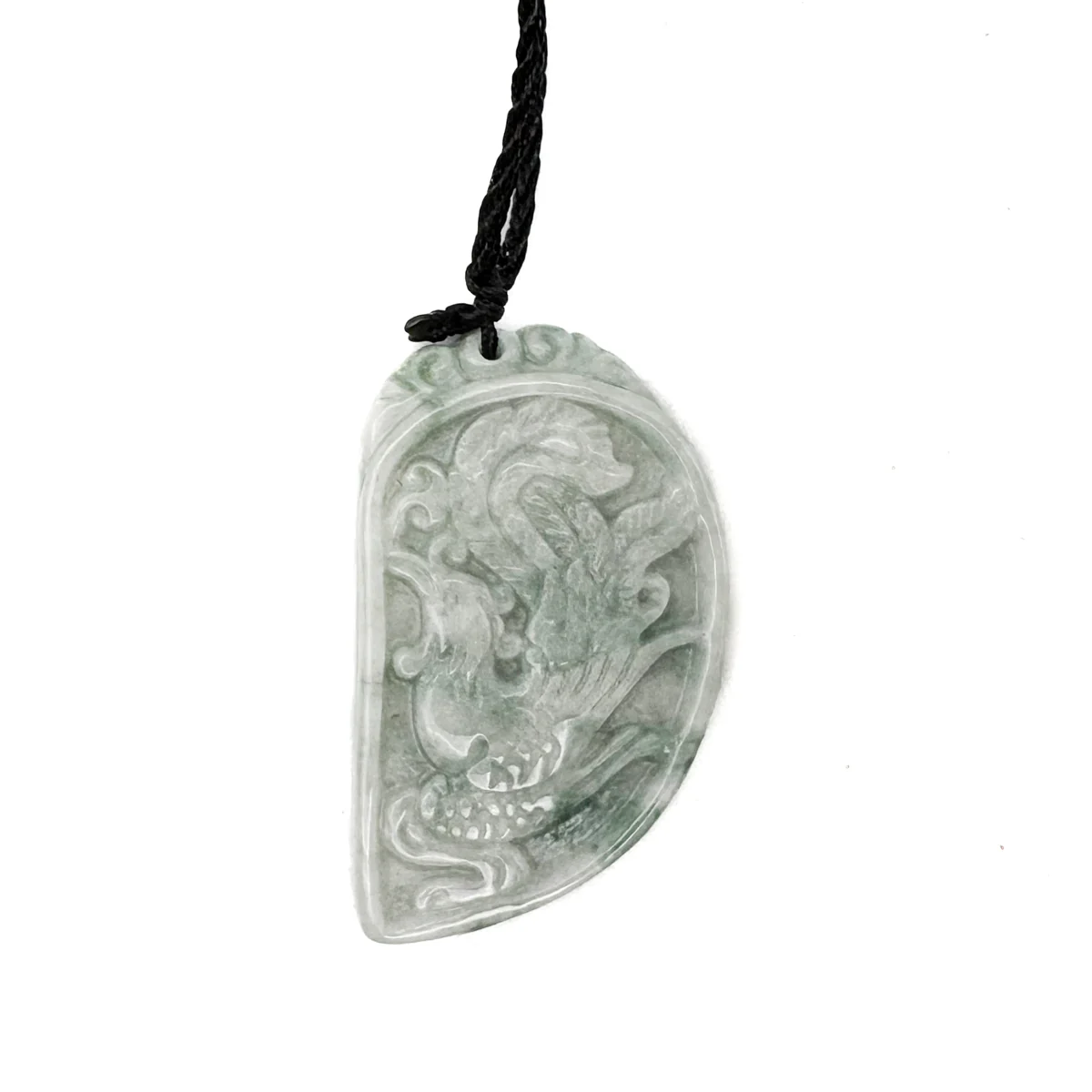 Certified Floral Green Natural Type A Jadeite Dragon Phoenix Pendant Necklaces PAIR - Image 3