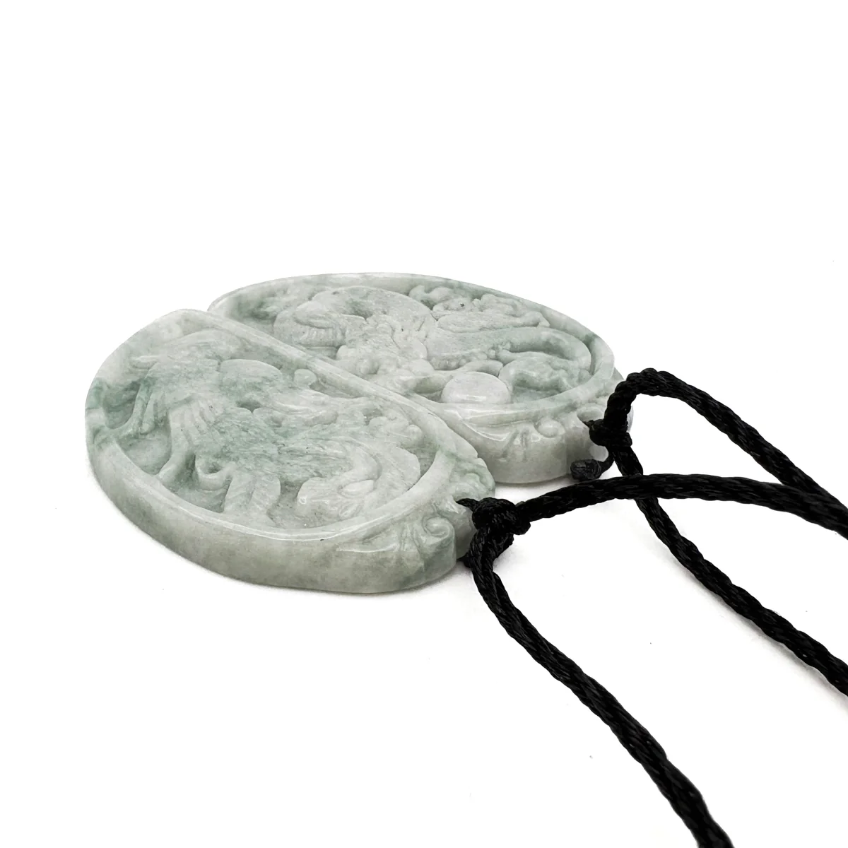 Certified Floral Green Natural Type A Jadeite Dragon Phoenix Pendant Necklaces PAIR - Image 6