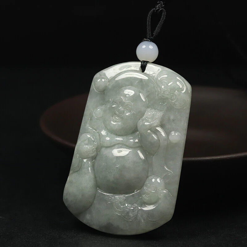 Certified Grade A 100% Natural Green Jade Jadeite Pendant Carved Buddha Necklace - Image 2