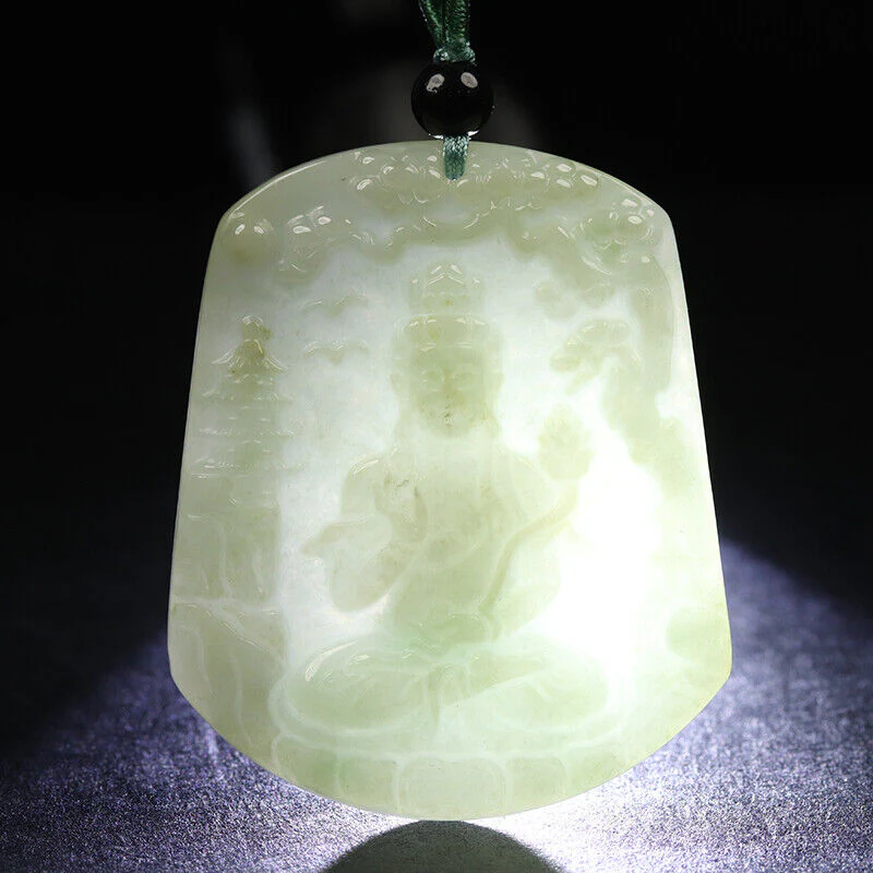 Certified Grade A 100% Natural Green Jade Jadeite Pendant Carved Kwan-Yin Necklace - Image 2