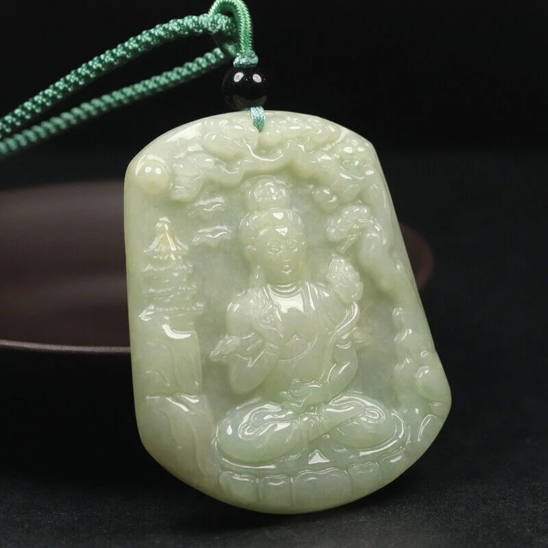 Certified Grade A 100% Natural Green Jade Jadeite Pendant Carved Kwan-Yin Necklace - Image 3