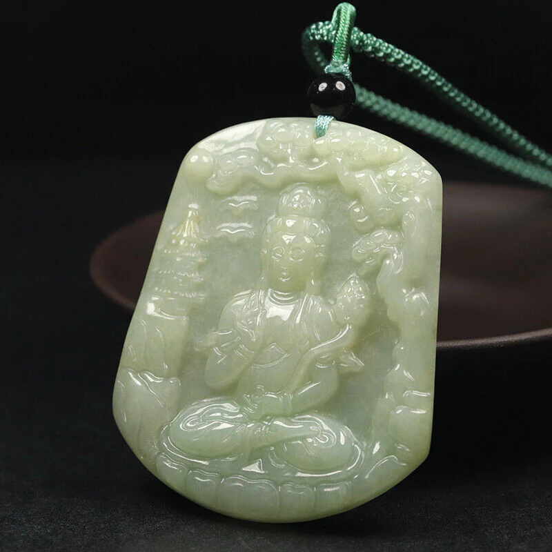 Certified Grade A 100% Natural Green Jade Jadeite Pendant Carved Kwan-Yin Necklace - Image 4