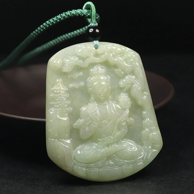 Certified Grade A 100% Natural Green Jade Jadeite Pendant Carved Kwan-Yin Necklace - Image 5