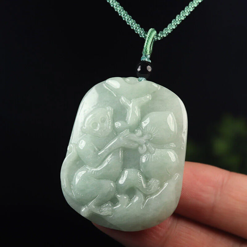 Certified Grade A 100% Natural Green Jade Jadeite Pendant Monkey Peach Necklace - Image 2