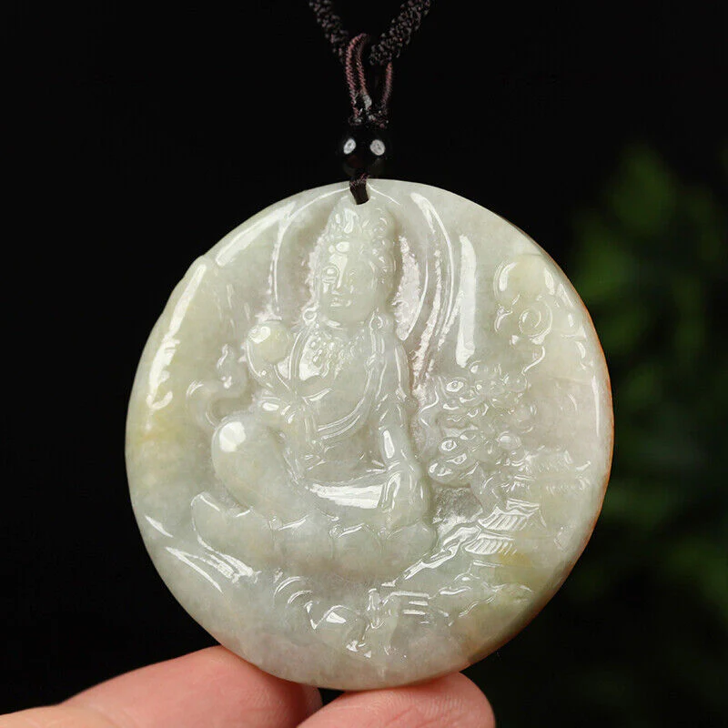Certified Grade A Brown Green Natural Jade Jadeite Pendant Kwan Yin Necklace - Image 5