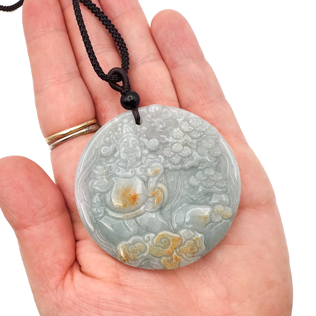 Certified Grade A Brown Green Natural Jadeite Jade Pendant Ruyi Money God Necklace - Image 10
