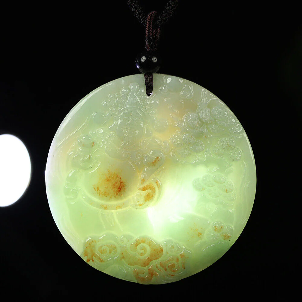 Certified Grade A Brown Green Natural Jadeite Jade Pendant Ruyi Money God Necklace - Image 13