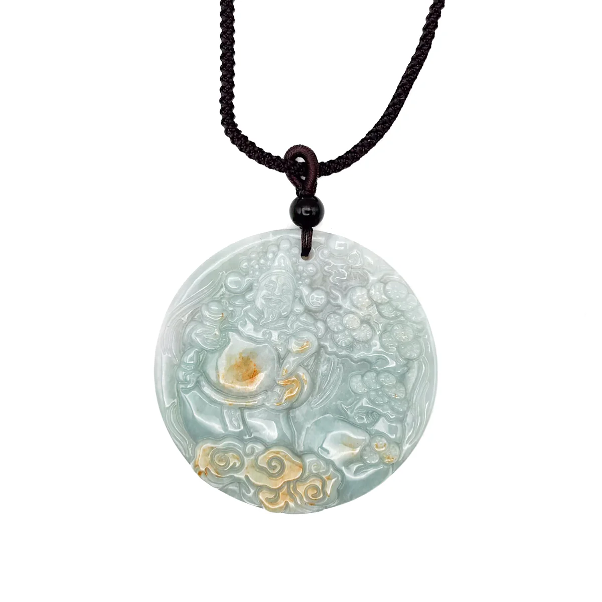 Certified Grade A Brown Green Natural Jadeite Jade Pendant Ruyi Money God Necklace - Image 2