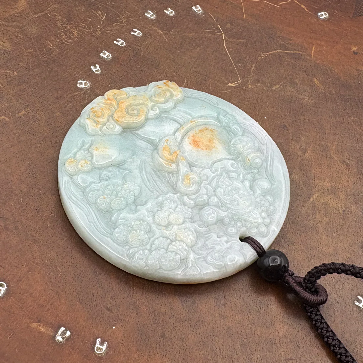 Certified Grade A Brown Green Natural Jadeite Jade Pendant Ruyi Money God Necklace - Image 4