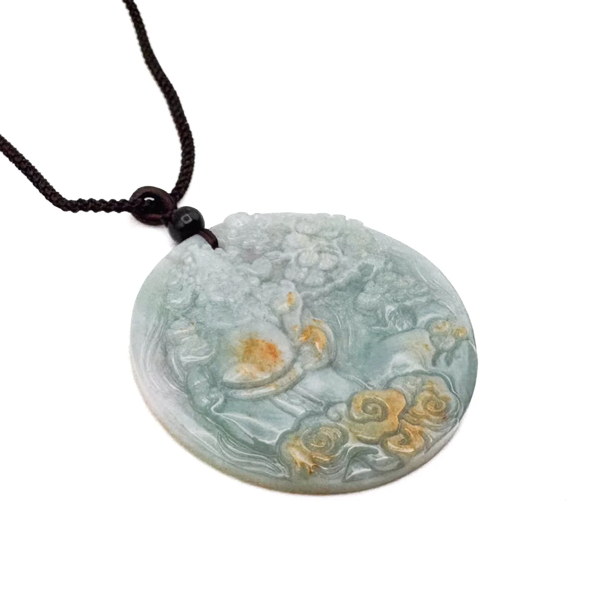 Certified Grade A Brown Green Natural Jadeite Jade Pendant Ruyi Money God Necklace - Image 5