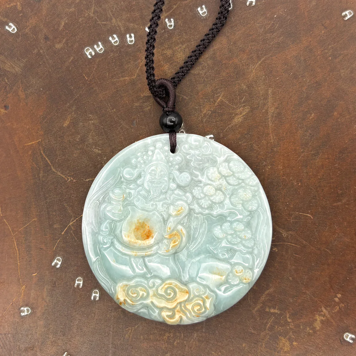 Certified Grade A Brown Green Natural Jadeite Jade Pendant Ruyi Money God Necklace - Image 6