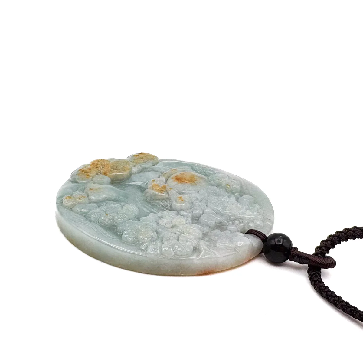 Certified Grade A Brown Green Natural Jadeite Jade Pendant Ruyi Money God Necklace - Image 8