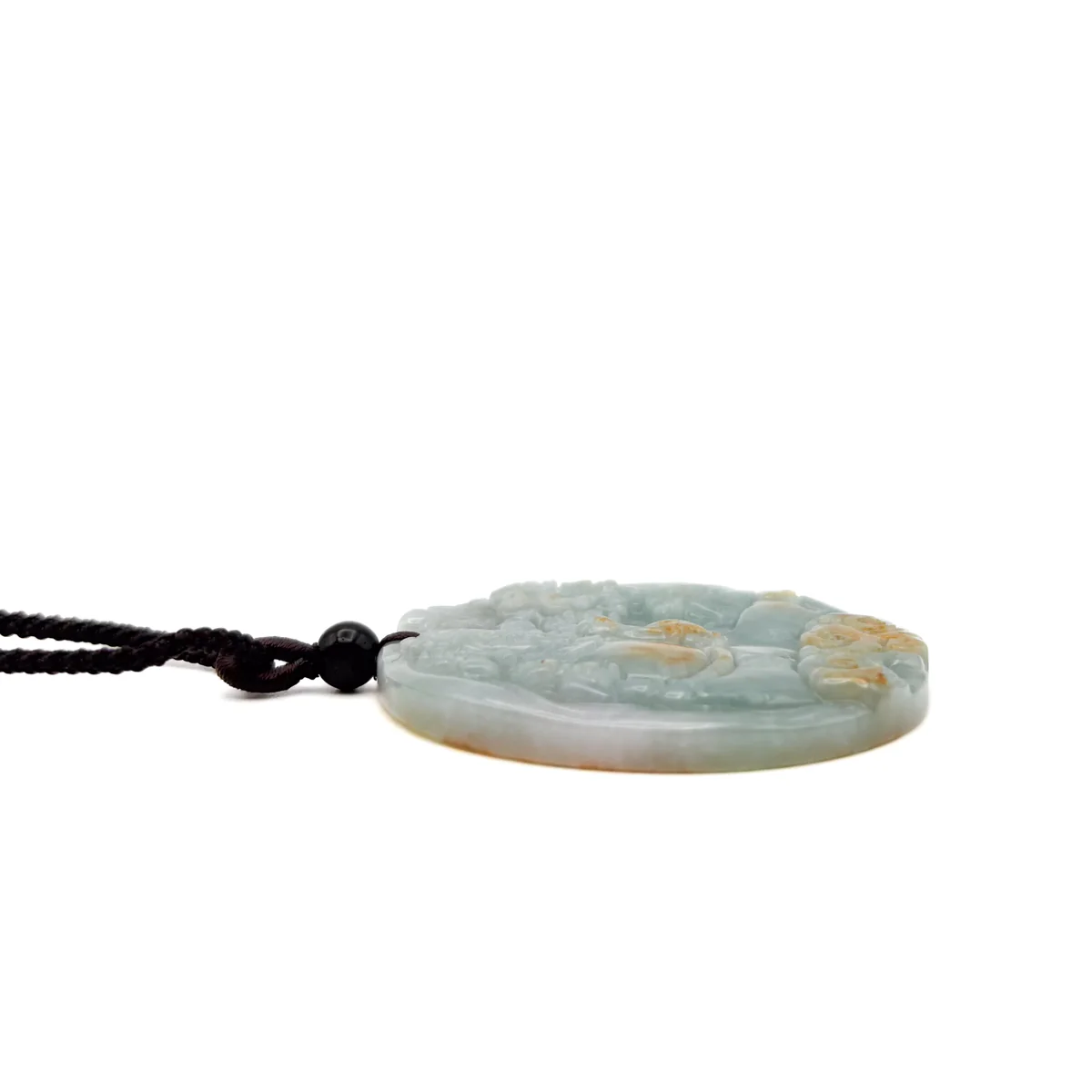 Certified Grade A Brown Green Natural Jadeite Jade Pendant Ruyi Money God Necklace - Image 9