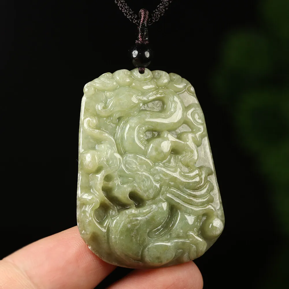 Certified Grade A Green Natural Jade Jadeite Pendant Carved Dragon Necklace - Image 2