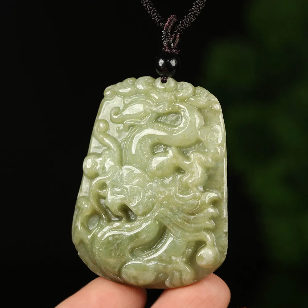 Certified Grade A Green Natural Jade Jadeite Pendant Carved Dragon Necklace - Image 3