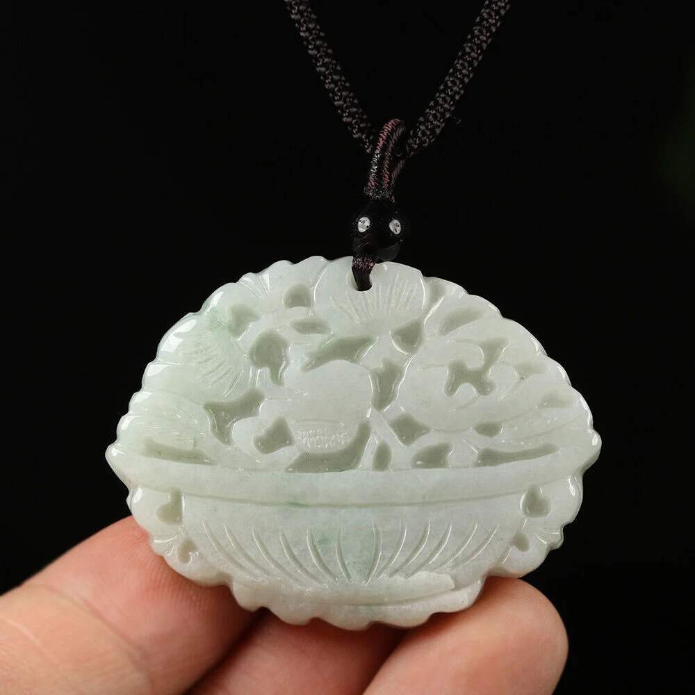 Certified Grade A Green Natural Jade Jadeite Pendant Flower Basket - Image 2