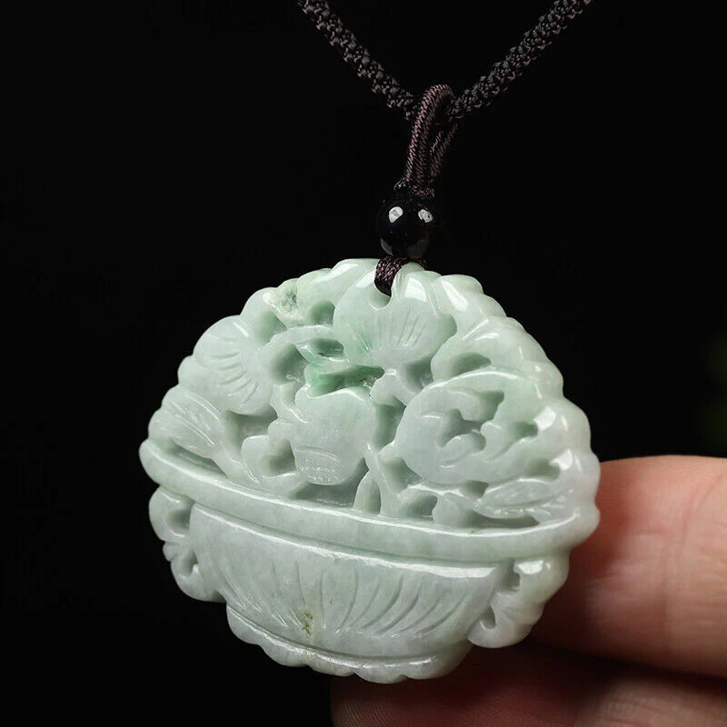 Certified Grade A Green Natural Jade Jadeite Pendant Flower Basket Pendant - Image 2