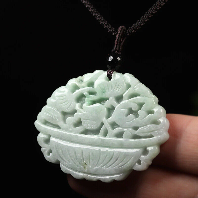 Certified Grade A Green Natural Jade Jadeite Pendant Flower Basket Pendant - Image 3