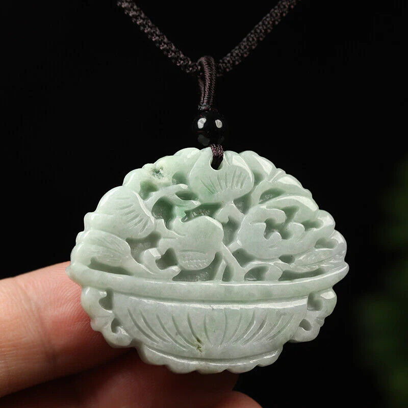 Certified Grade A Green Natural Jade Jadeite Pendant Flower Basket Pendant - Image 4
