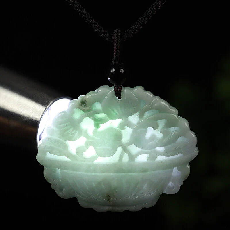 Certified Grade A Green Natural Jade Jadeite Pendant Flower Basket Pendant - Image 5