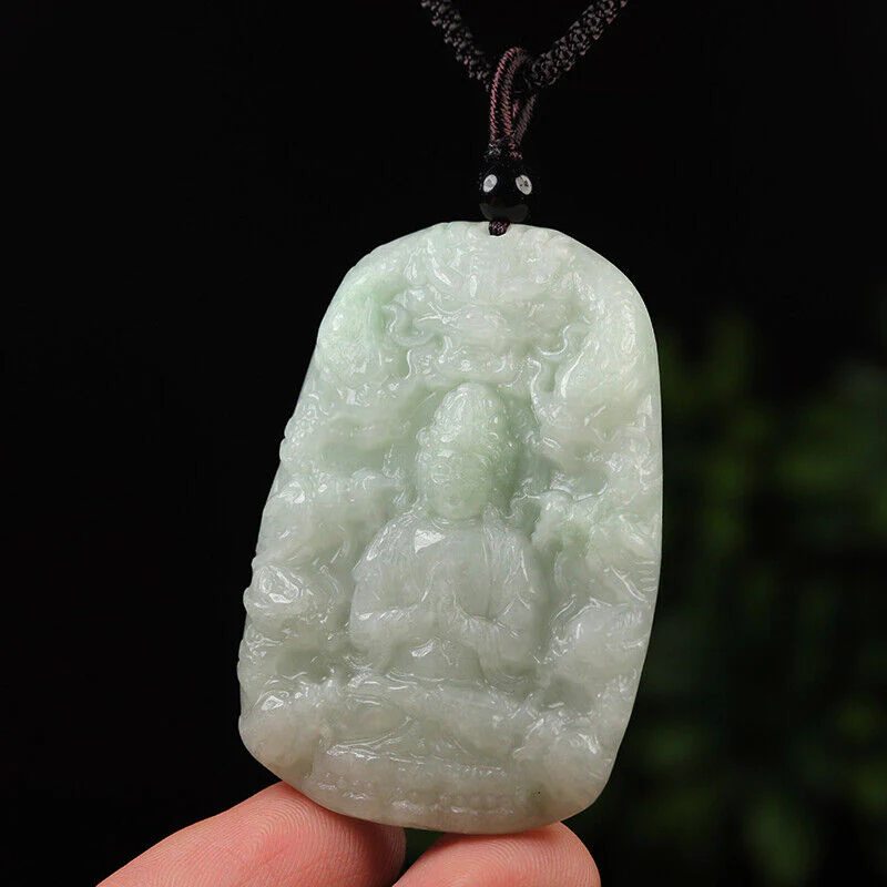 Certified Grade A Green Natural Jade Jadeite Pendant Kwan-Yin Dragon Necklace - Image 2