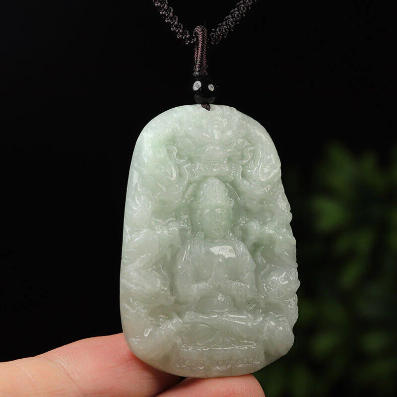 Certified Grade A Green Natural Jade Jadeite Pendant Kwan-Yin Dragon Necklace - Image 3